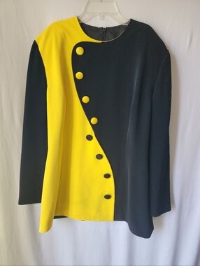 Vintage 90's Long Black and Yellow Suit Top With Buttons Size 12
